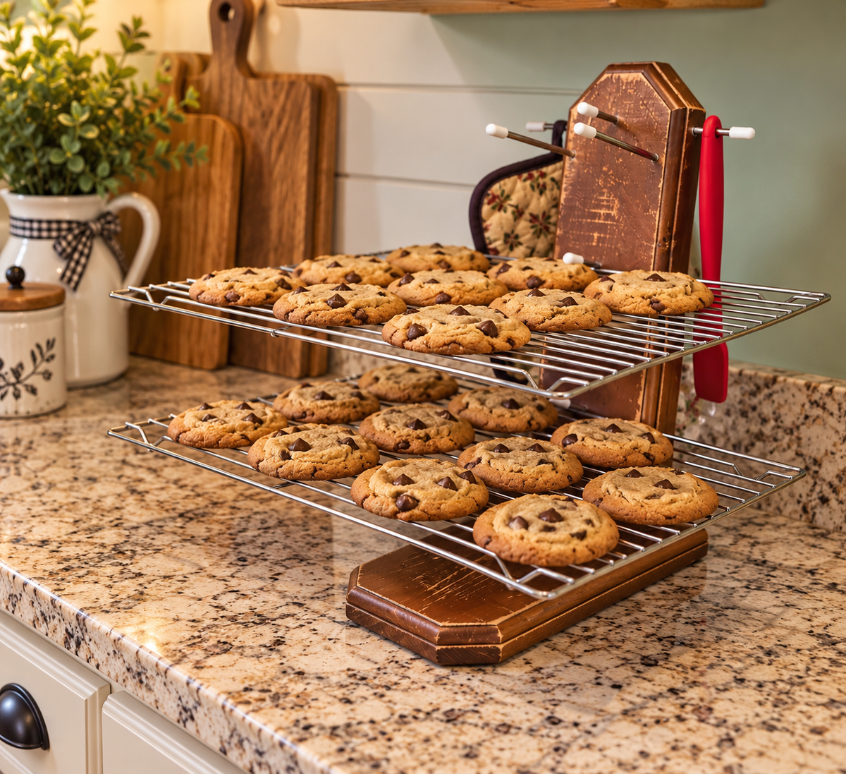Three-tier handmade wooden cooking lid holder that also hold baking pans, cooling racks, muffin pans and platters. The angle allows it to hold a lot of weight without tipping. You can also hang pot holders and utensils on the side pegs. Also amazing for grilling, camping, or saving space in RVs and picnic tables.  (Brown option shown)