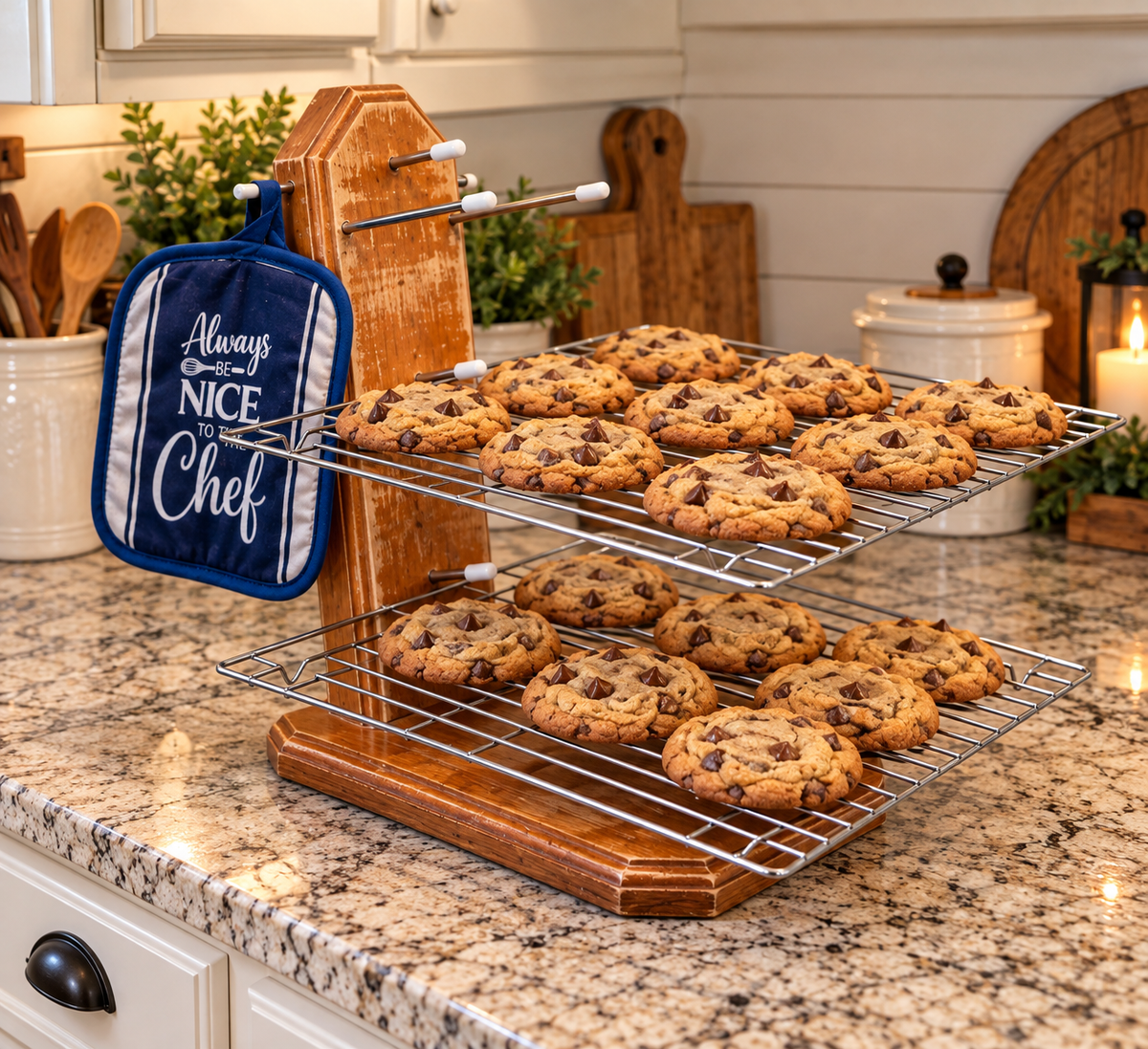 Three-tier handmade wooden cooking lid holder that also hold baking pans, cooling racks, muffin pans and platters. The angle allows it to hold a lot of weight without tipping. You can also hang pot holders and utensils on the side pegs. Also amazing for grilling, camping, or saving space in RVs and picnic tables.  (Western Brown option shown here)